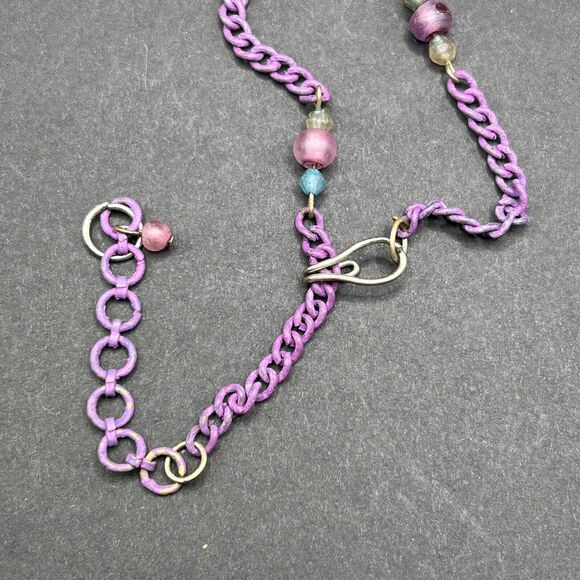 Vintage Turquoise Purple Metal Dangles Chain Dolphin Necklace Dangle Earrings - Picture 8 of 14